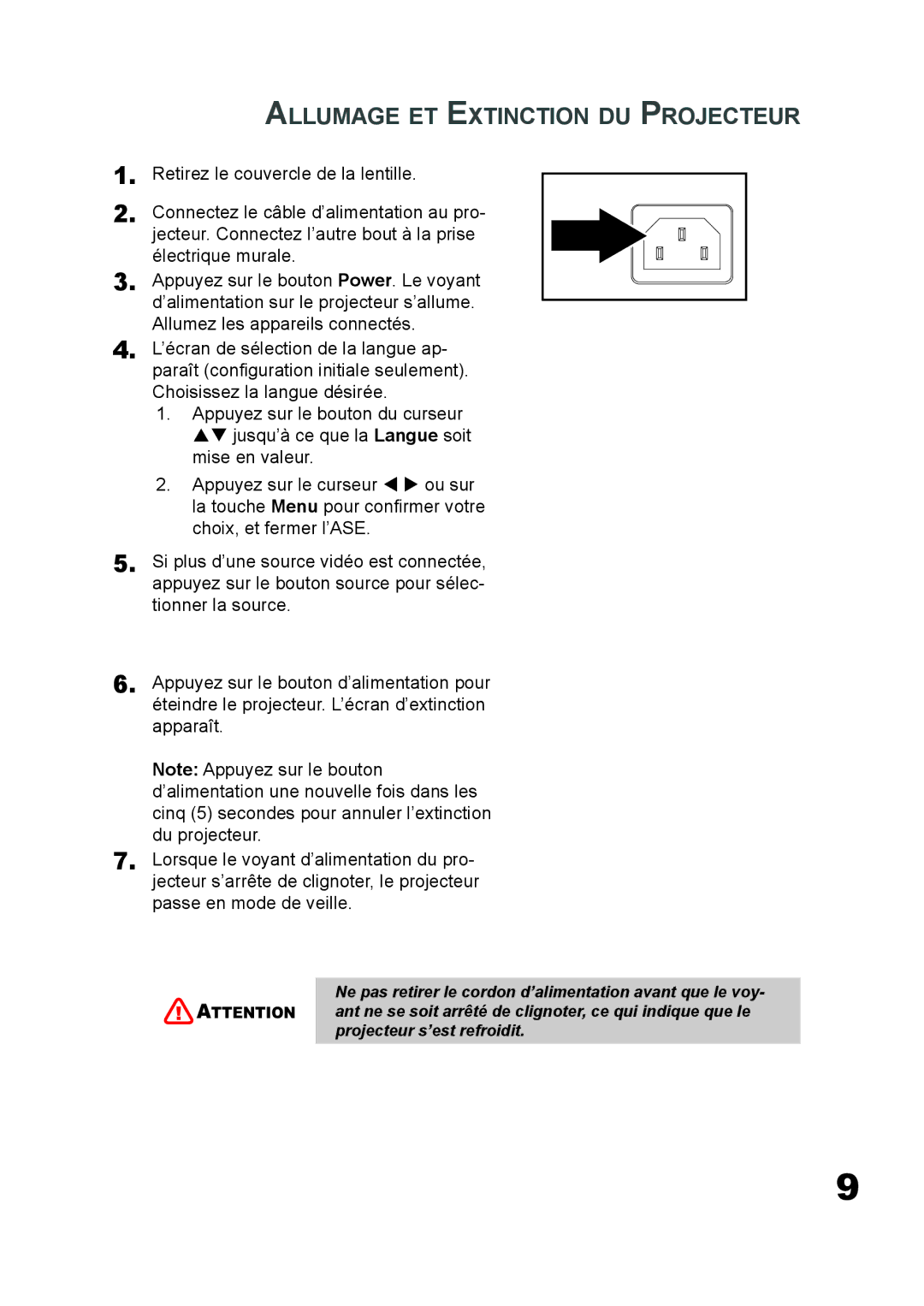 Planar PD7060 manual Allumage ET Extinction DU Projecteur 