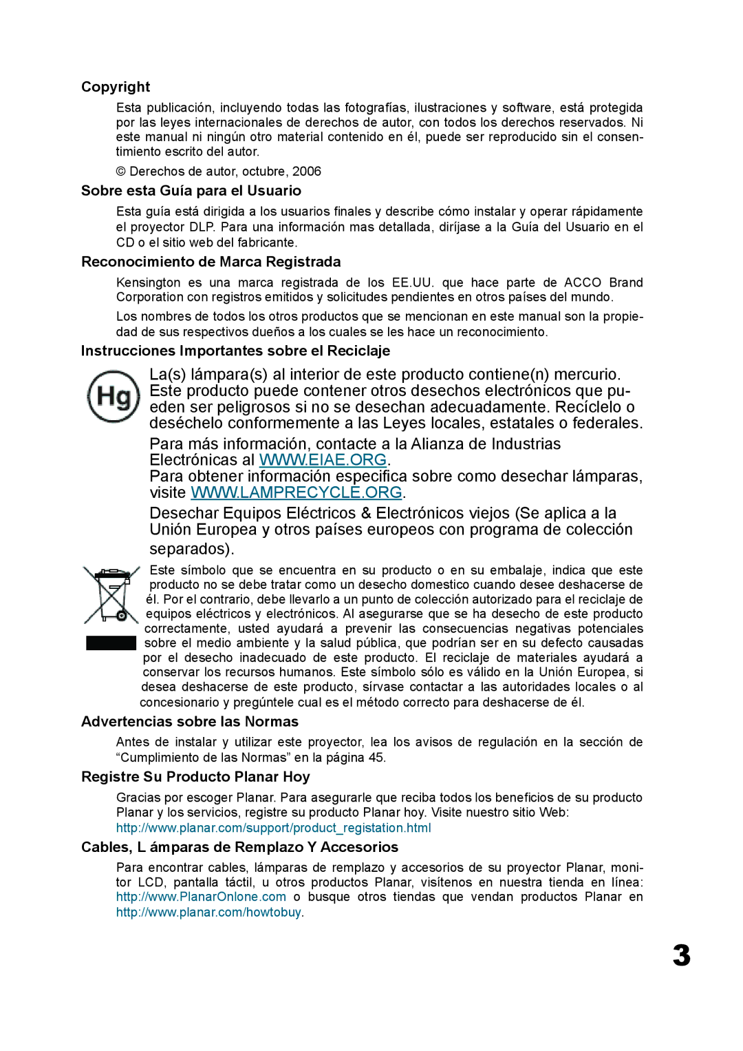 Planar PD7060 manual Sobre esta Guía para el Usuario, Reconocimiento de Marca Registrada, Advertencias sobre las Normas 