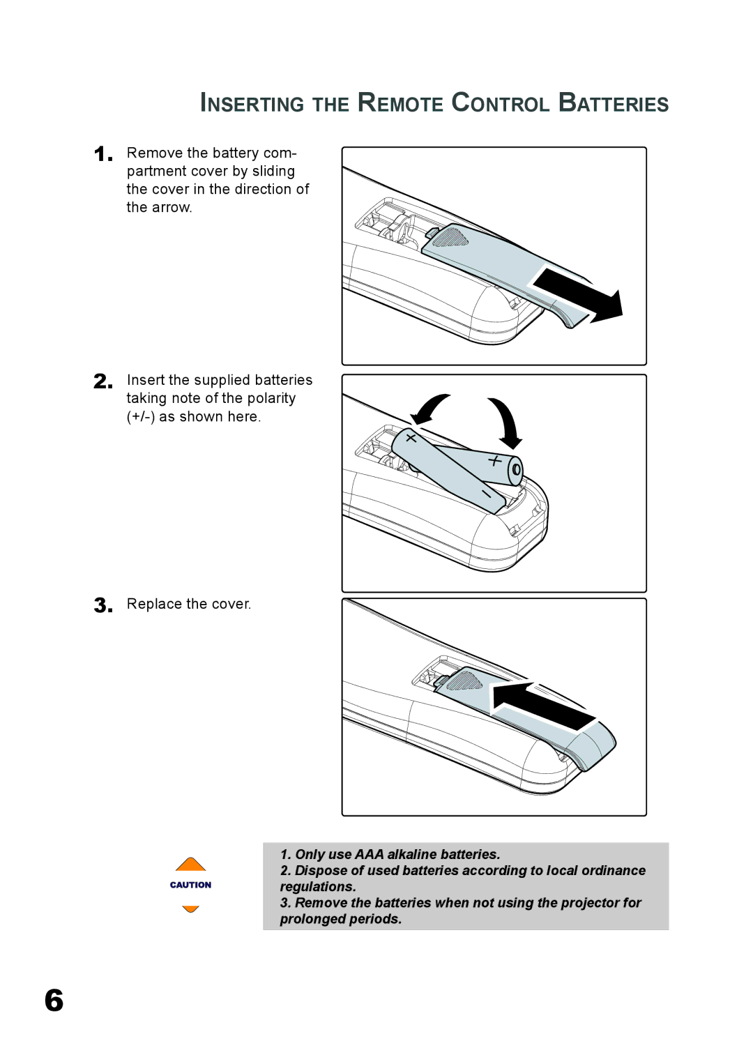 Planar PD7060 manual Inserting the Remote Control Batteries 