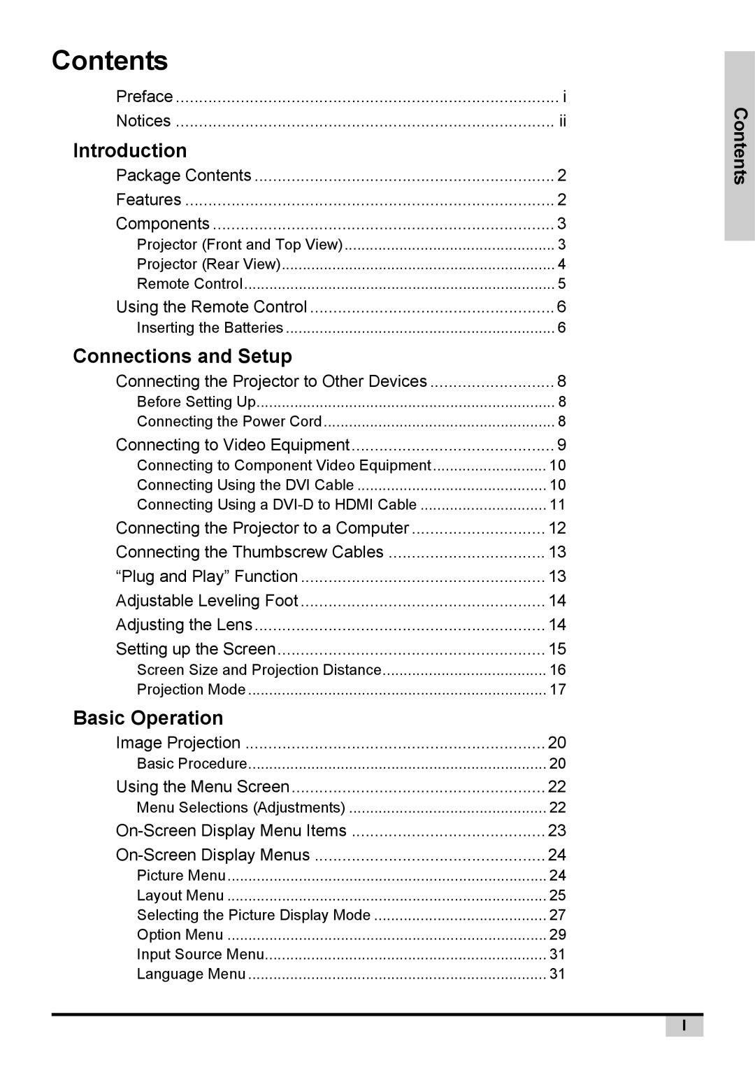 Planar PD7130 user manual Contents 