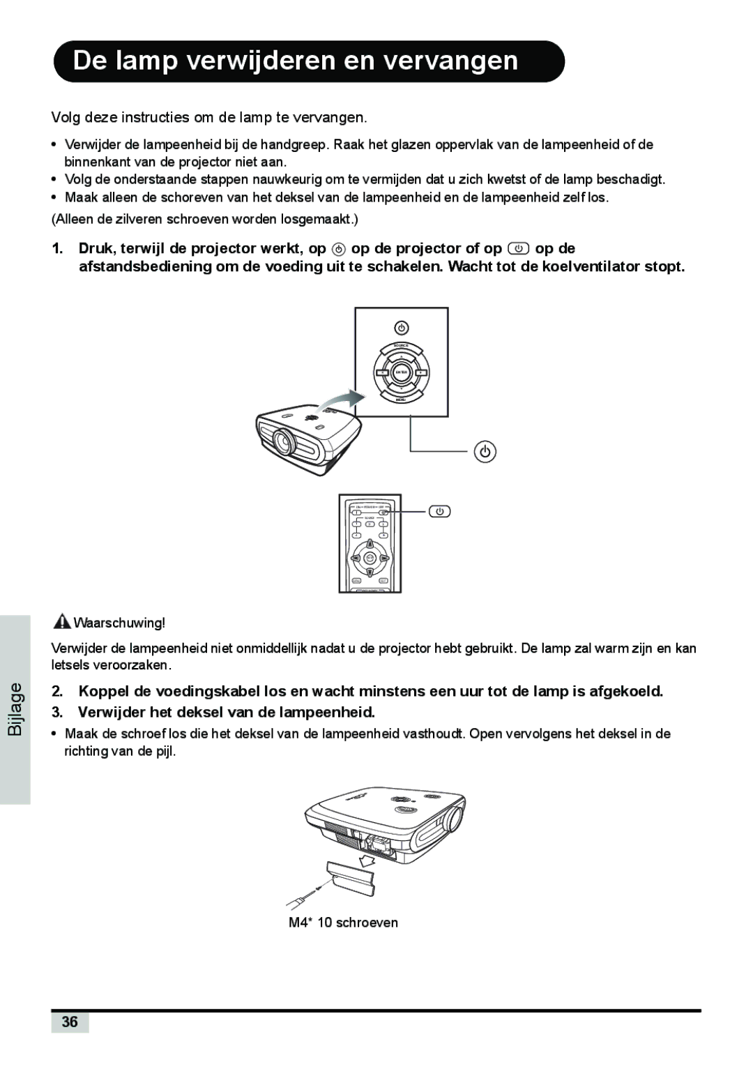 Planar PD7150, PD7130 manual De lamp verwijderen en vervangen, Volg deze instructies om de lamp te vervangen 