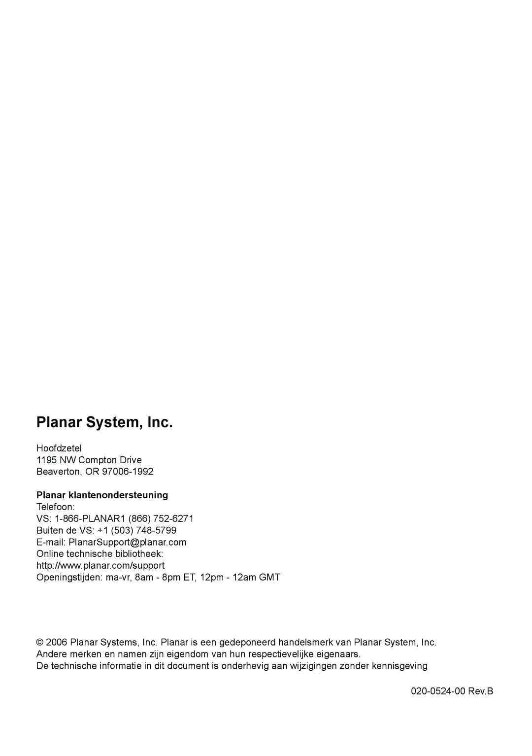 Planar PD7130, PD7150 manual Planar System, Inc 