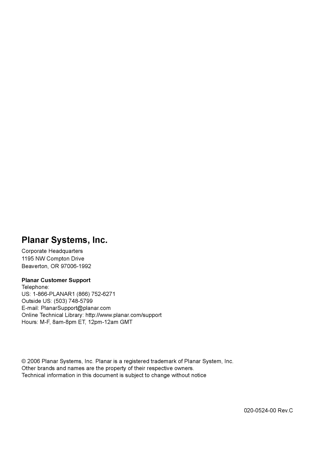 Planar PD7130, PD7150 user manual Planar Systems, Inc 