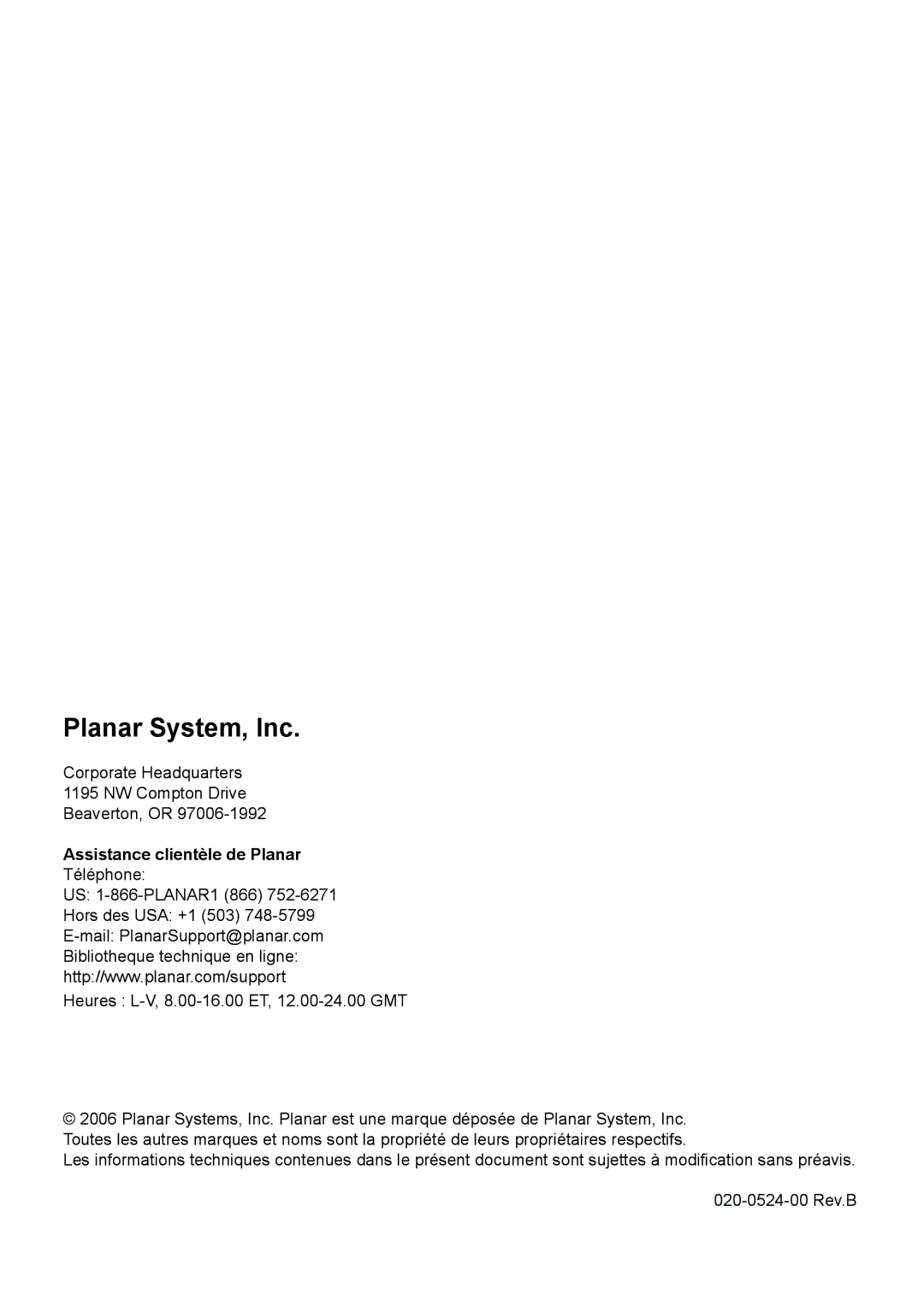 Planar PD7150 manual Planar System, Inc 