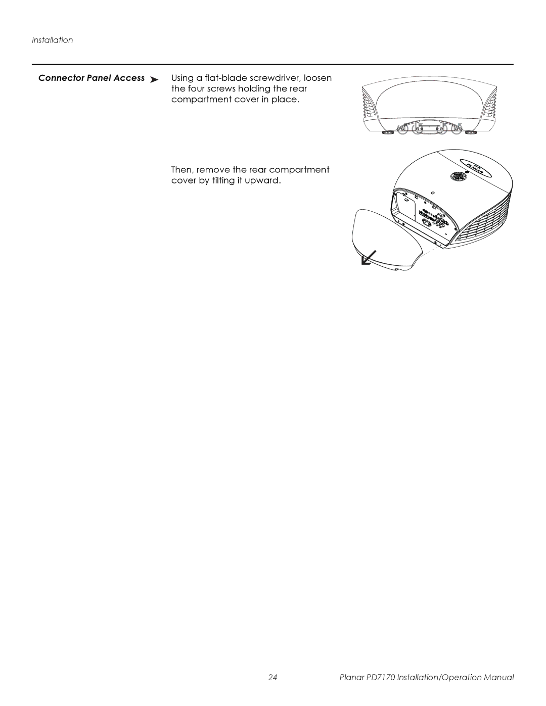 Planar PD7170 operation manual Connector Panel Access 