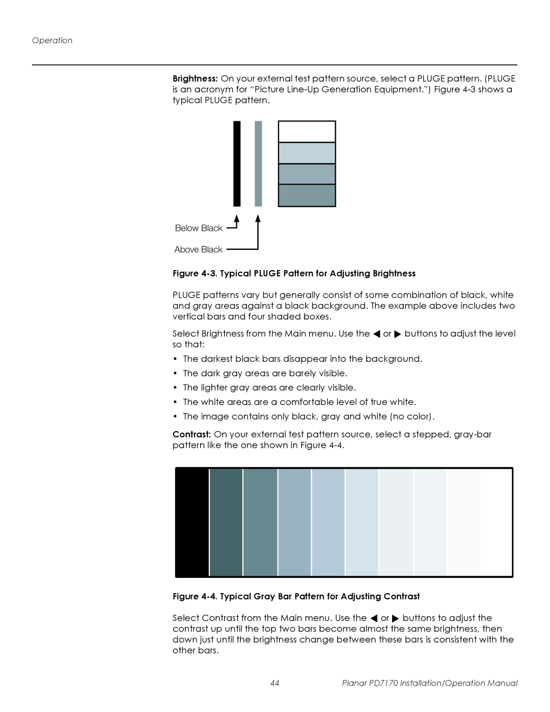 Planar PD7170 operation manual Typical Pluge Pattern for Adjusting Brightness 