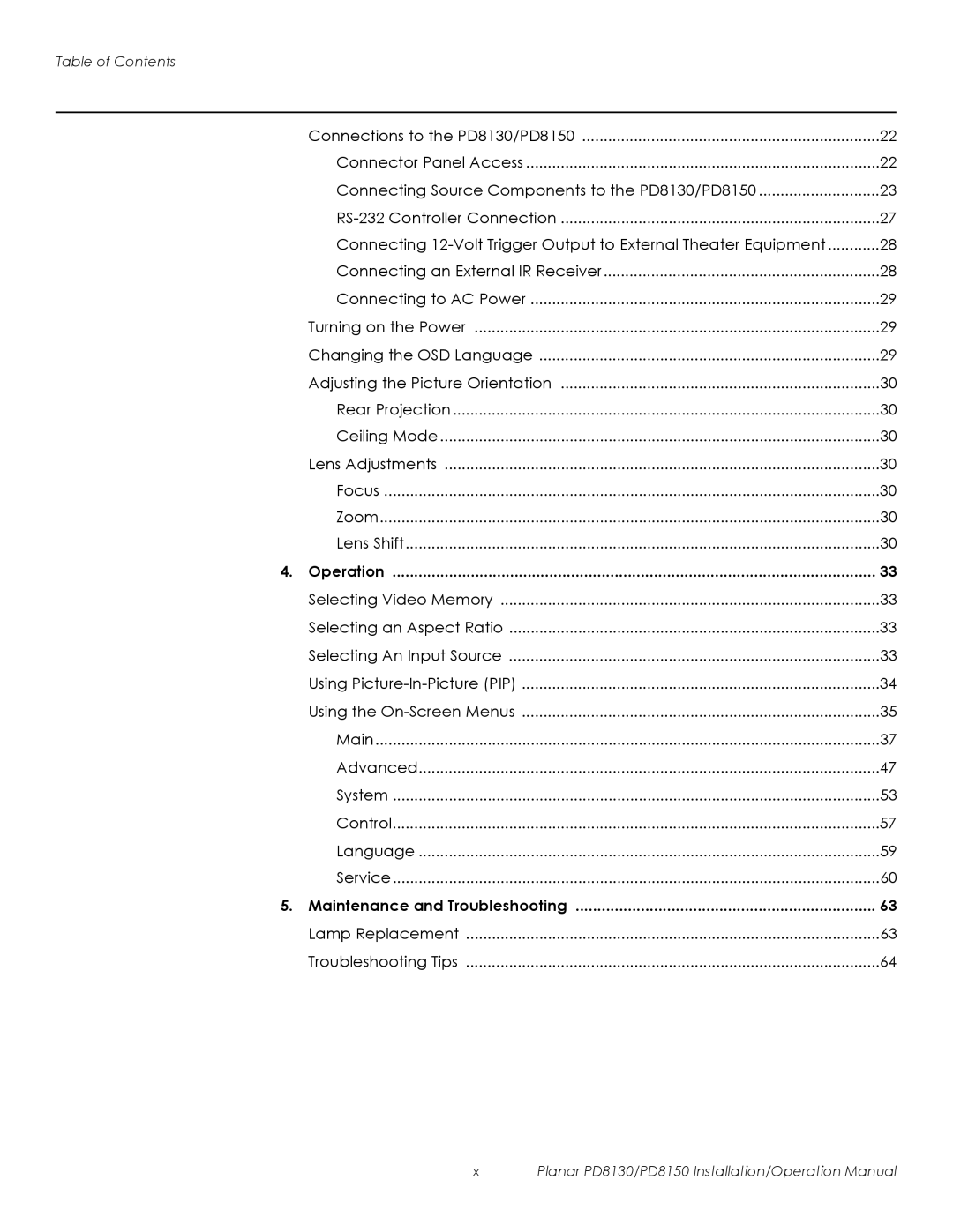 Planar PD8150, PD8130 operation manual Operation, Maintenance and Troubleshooting 