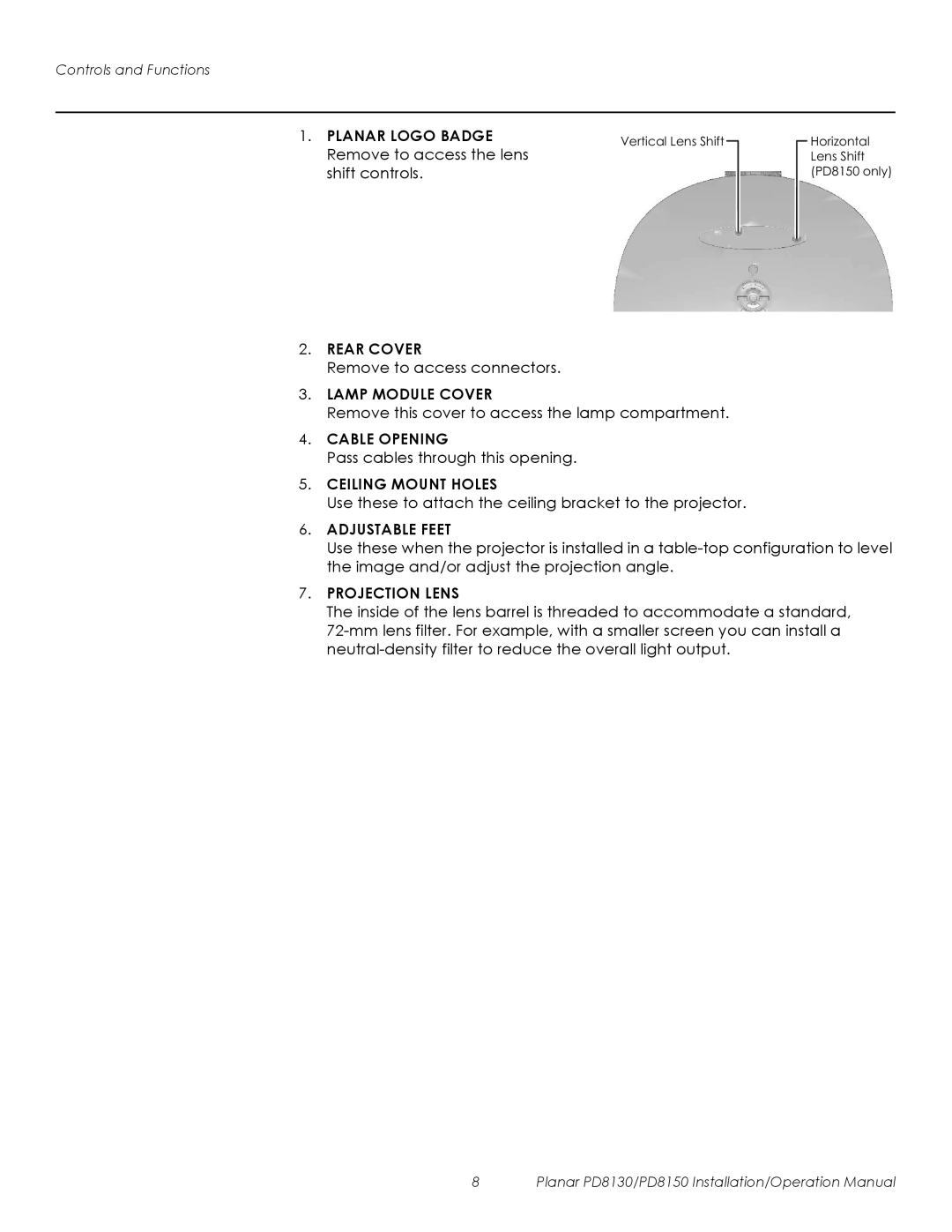 Planar PD8150, PD8130 operation manual Rear Cover 