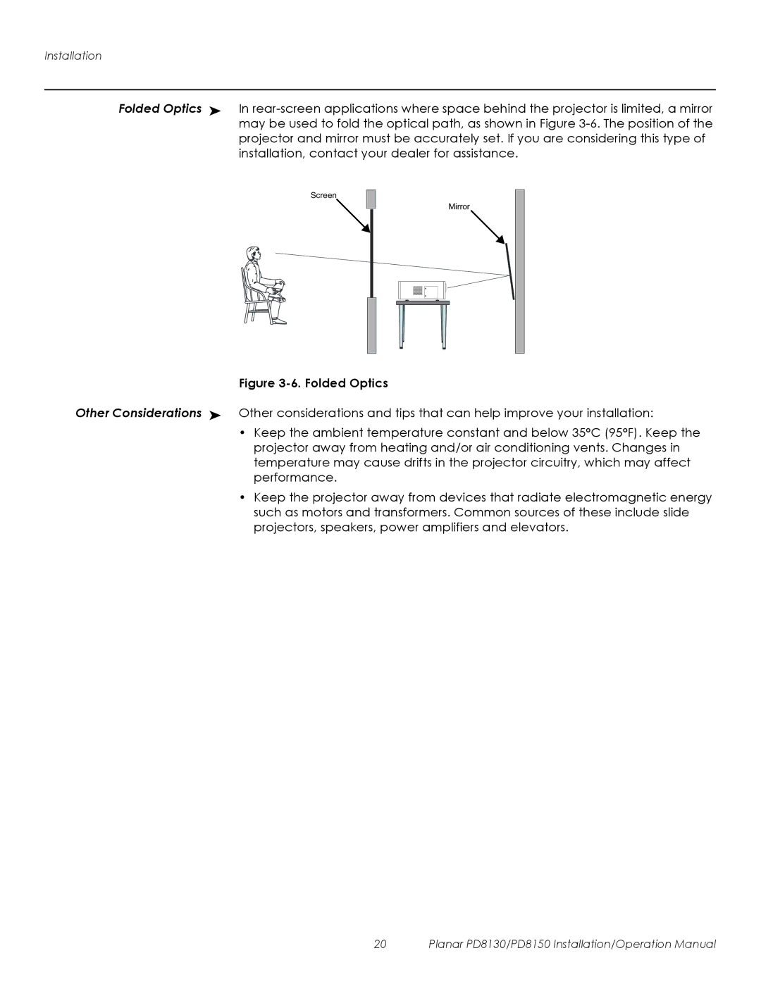 Planar PD8150, PD8130 operation manual Folded Optics 