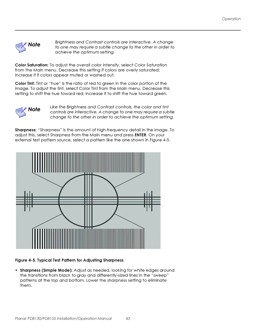 Planar PD8130, PD8150 operation manual Typical Test Pattern for Adjusting Sharpness 