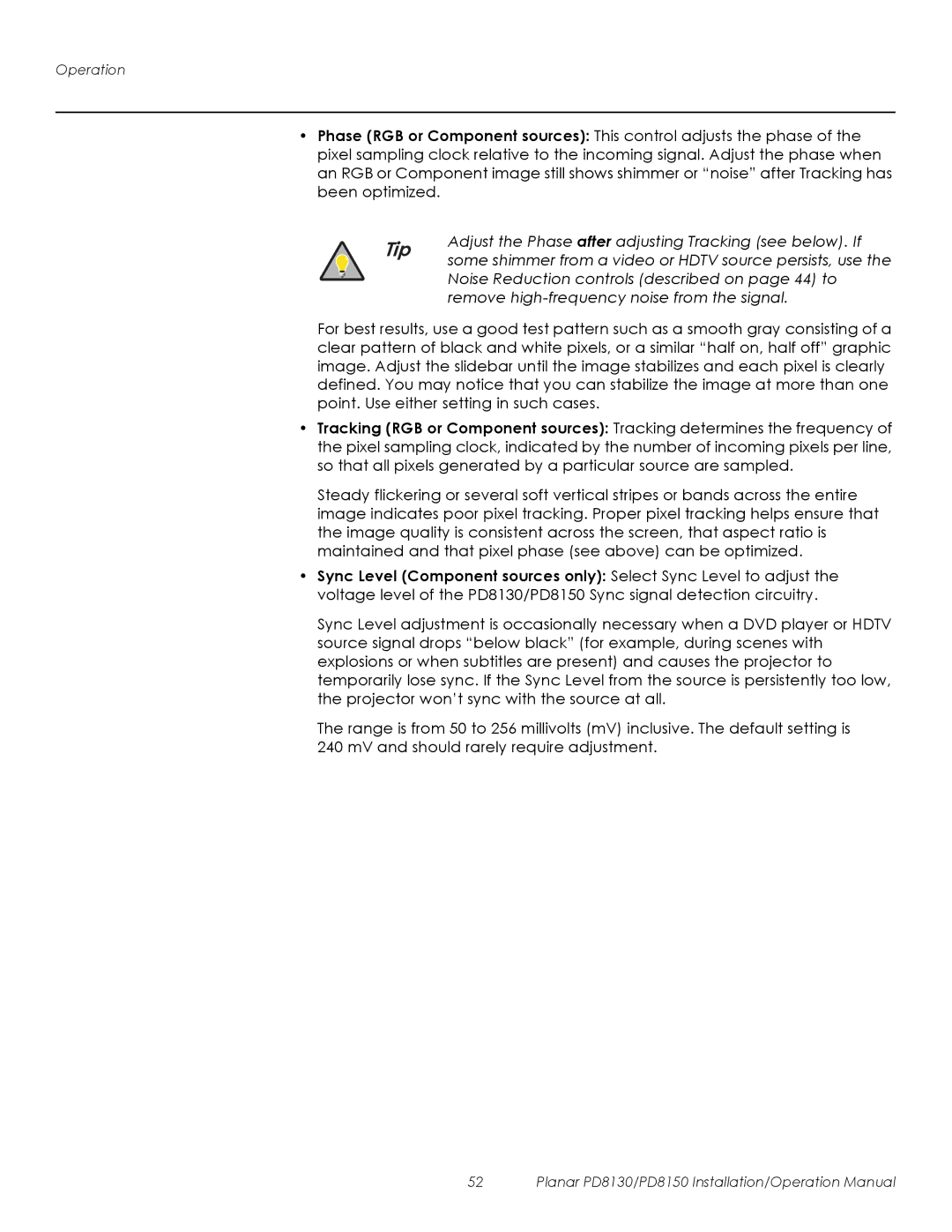 Planar PD8150, PD8130 operation manual Adjust the Phase after adjusting Tracking see below. If 