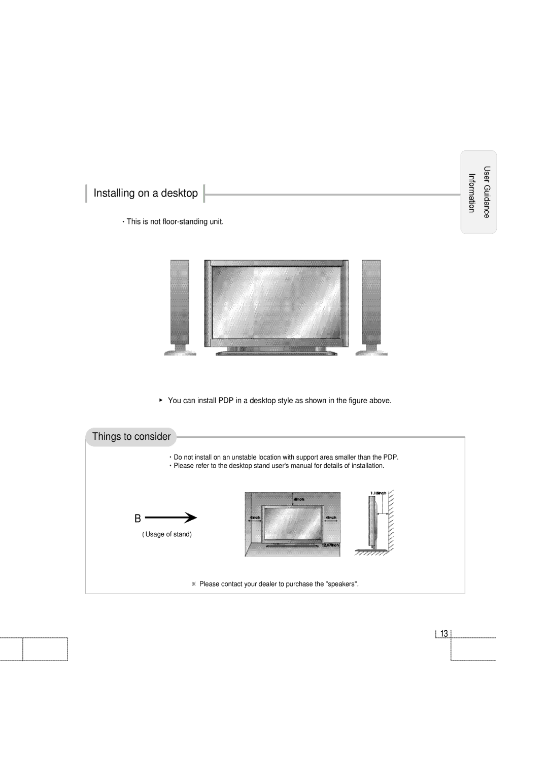 Planar PDP 42 manual Installing on a desktop 