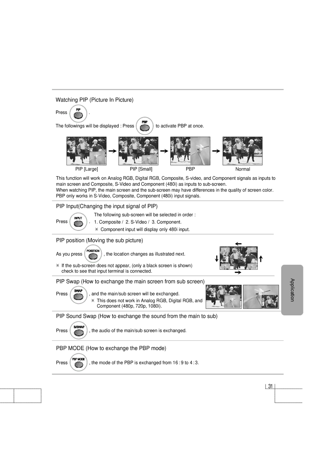 Planar PDP 42 manual Watching PIP Picture In Picture, PIP InputChanging the input signal of PIP 