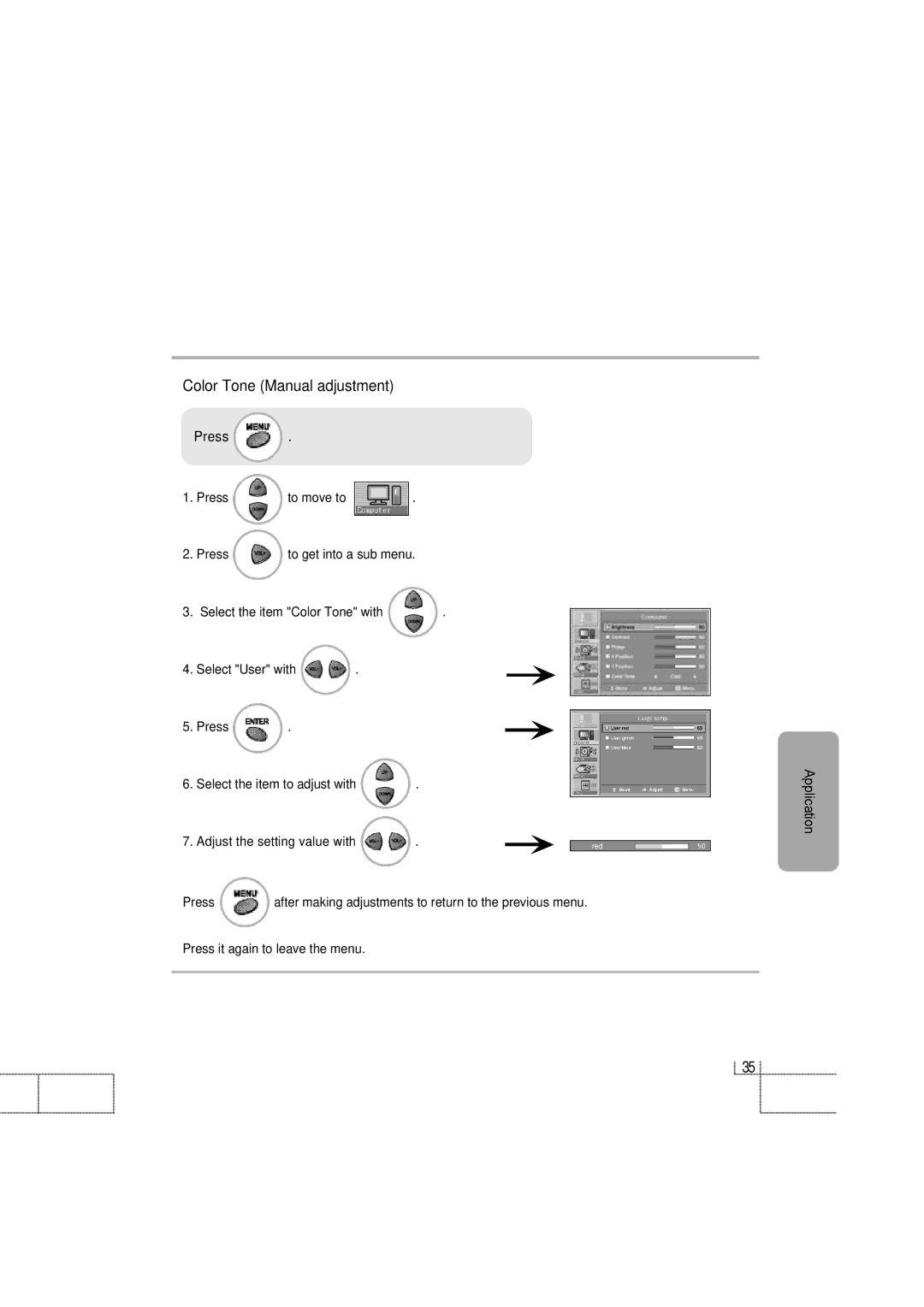 Planar PDP 42 manual Color Tone Manual adjustment 