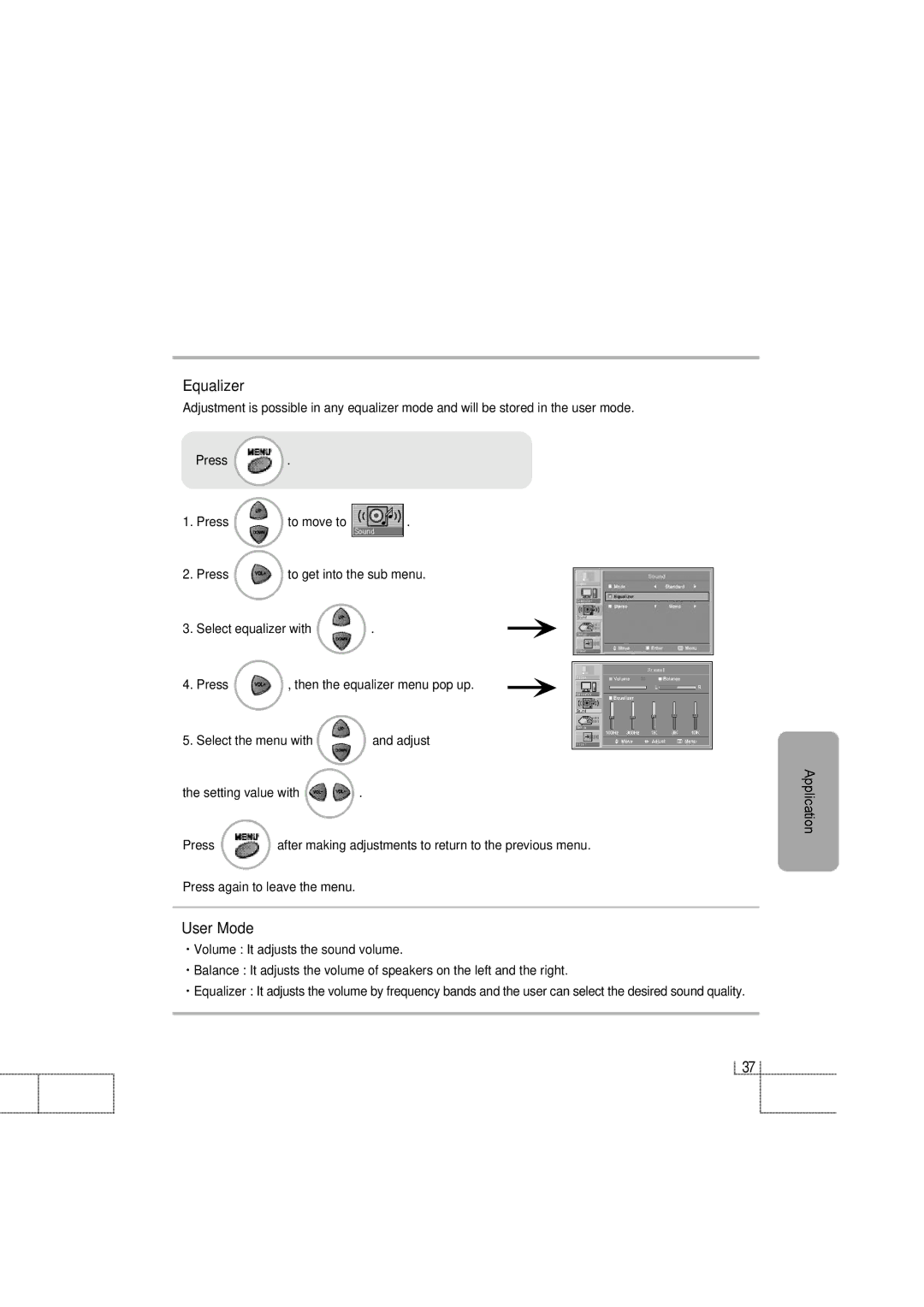 Planar PDP 42 manual Equalizer, User Mode 