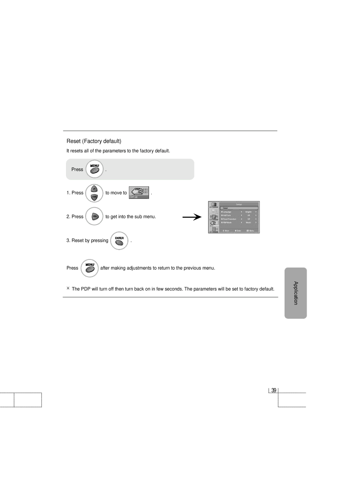 Planar PDP 42 manual Reset Factory default 