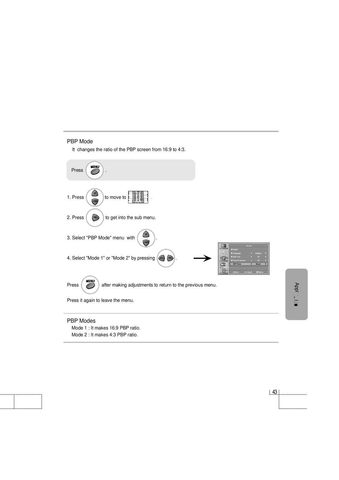 Planar PDP 42 manual PBP Modes 