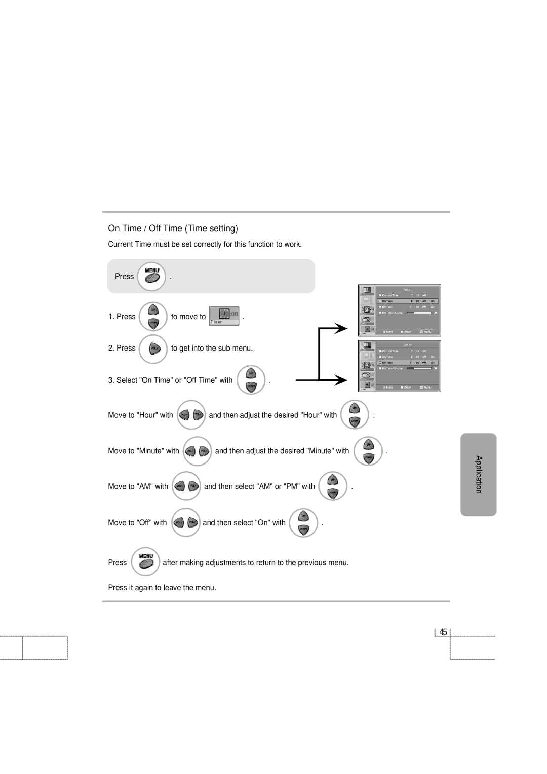 Planar PDP 42 manual On Time / Off Time Time setting 