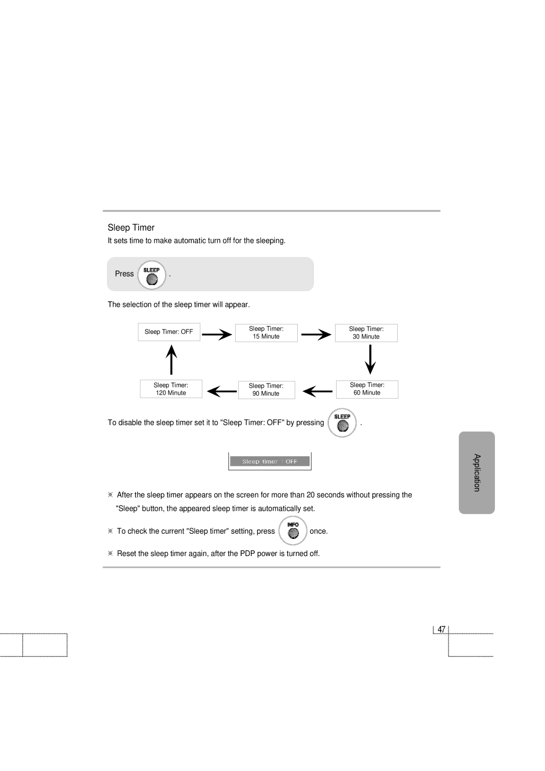 Planar PDP 42 manual Sleep Timer 