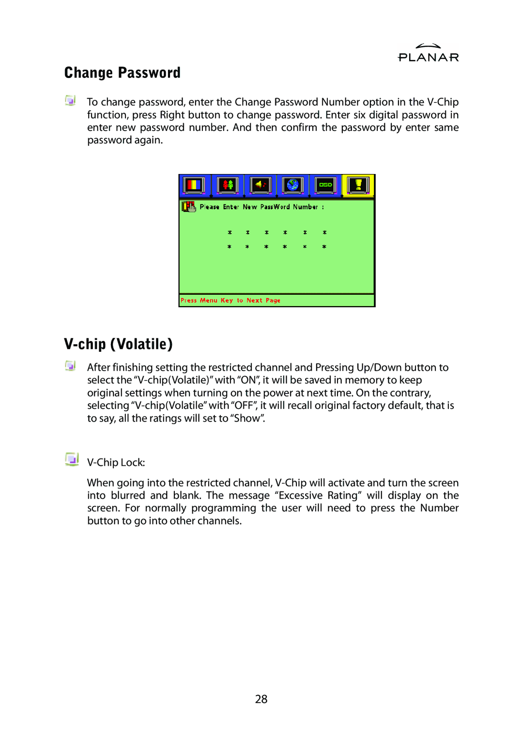 Planar PDP42HD user manual Change Password, Chip Volatile 