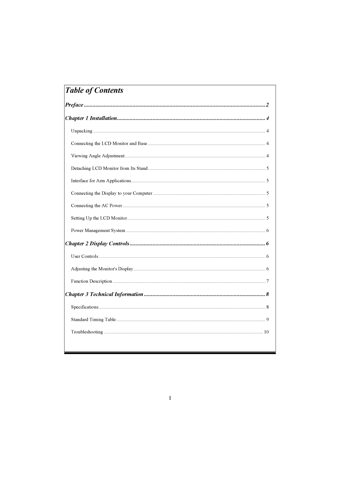 Planar PE150 manual Table of Contents 