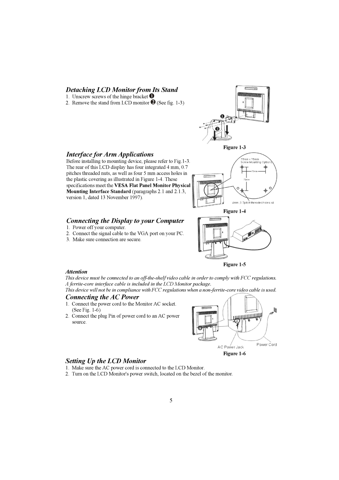 Planar PE150 Detaching LCD Monitor from Its Stand, Interface for Arm Applications, Connecting the Display to your Computer 