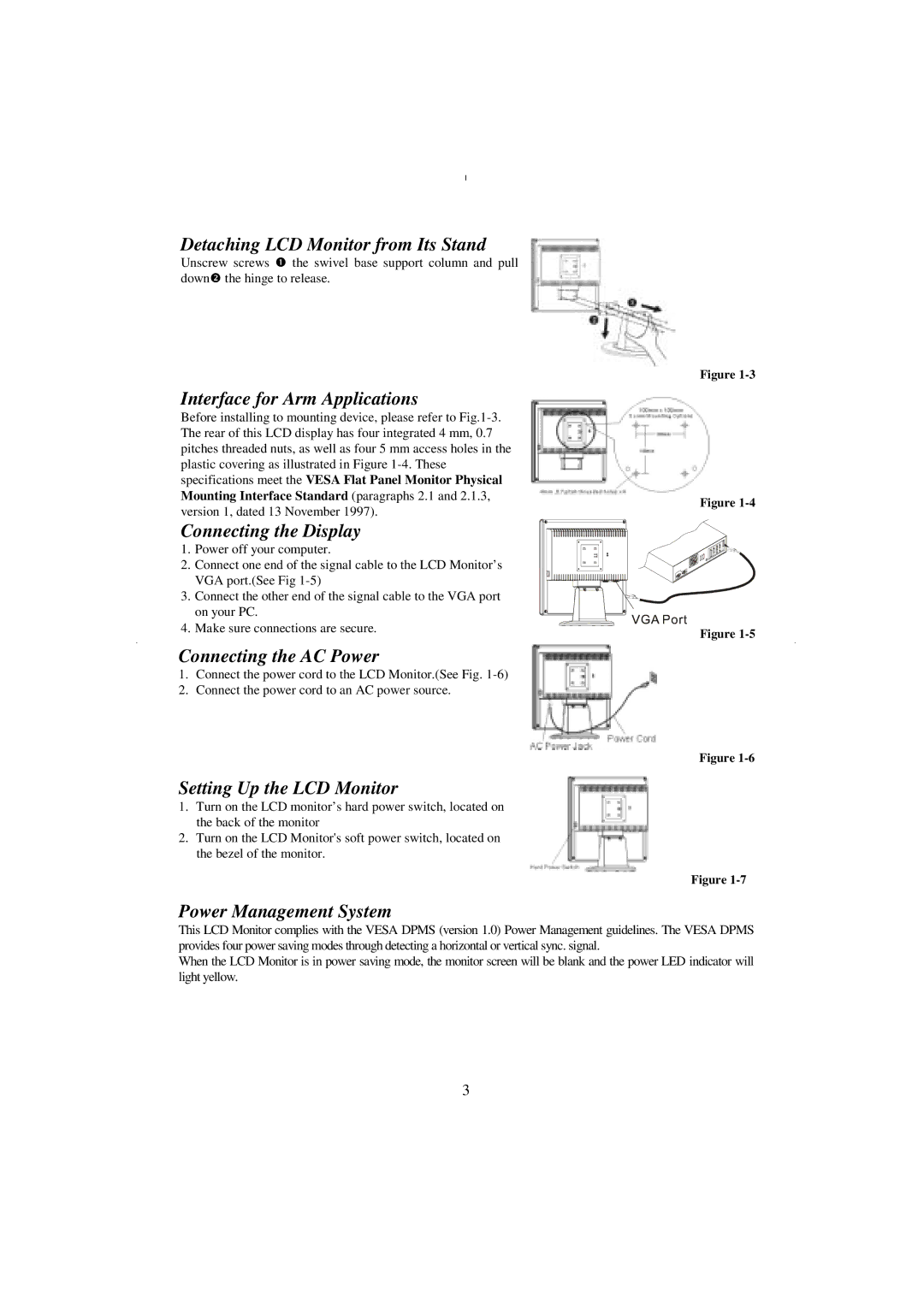 Planar PE170 manual Detaching LCD Monitor from Its Stand, Interface for Arm Applications, Connecting the Display 