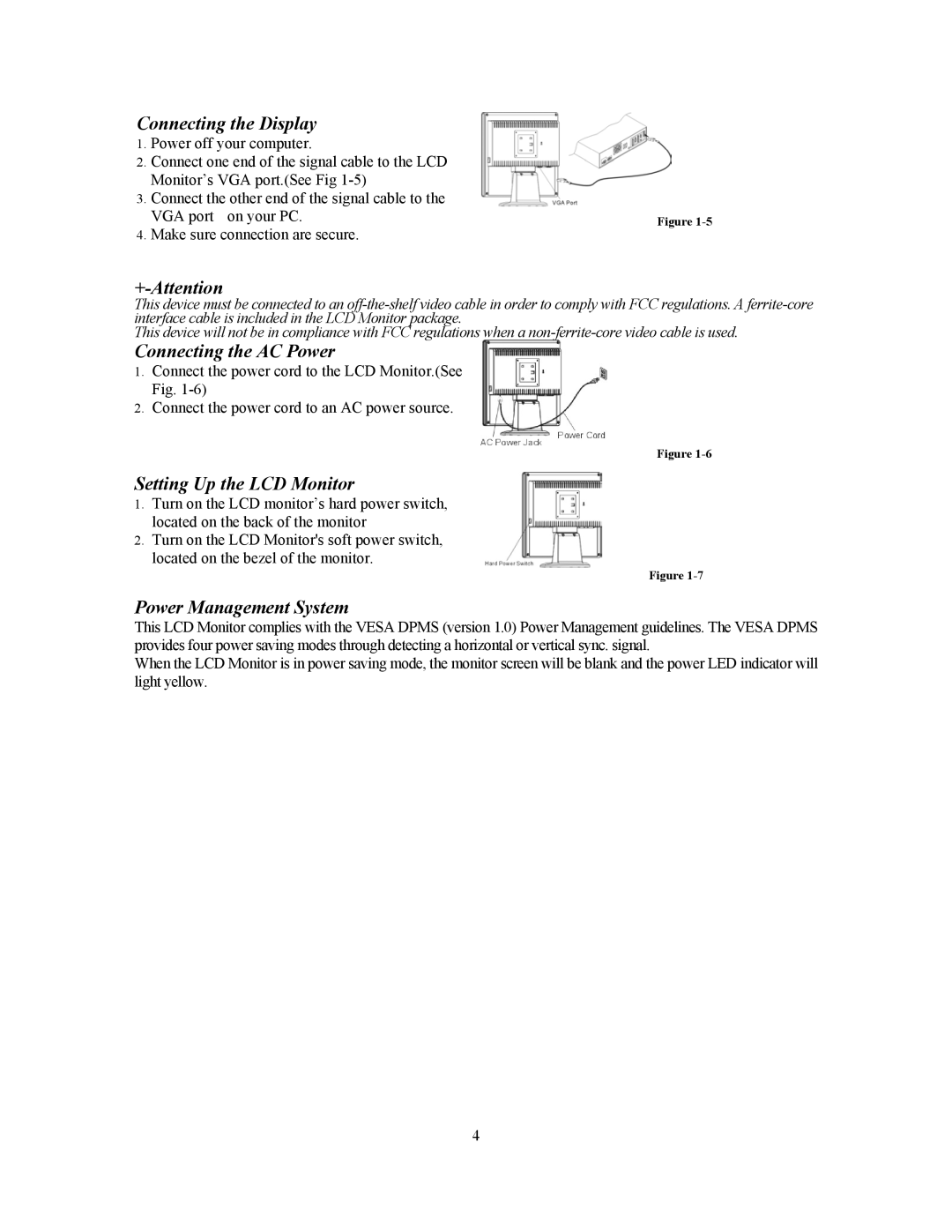 Planar PE170 manual Connecting the Display, +-Attention, Connecting the AC Power, Setting Up the LCD Monitor 