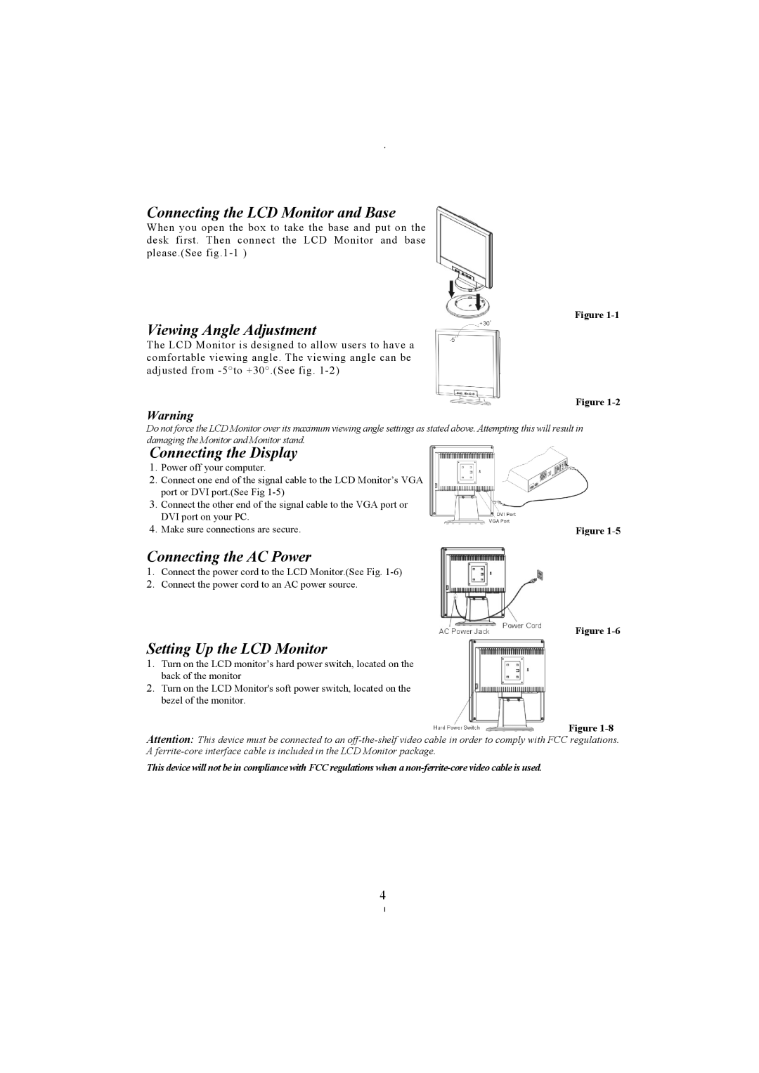 Planar PE171 manual Connecting the LCD Monitor and Base, Viewing Angle Adjustment, Connecting the Display 