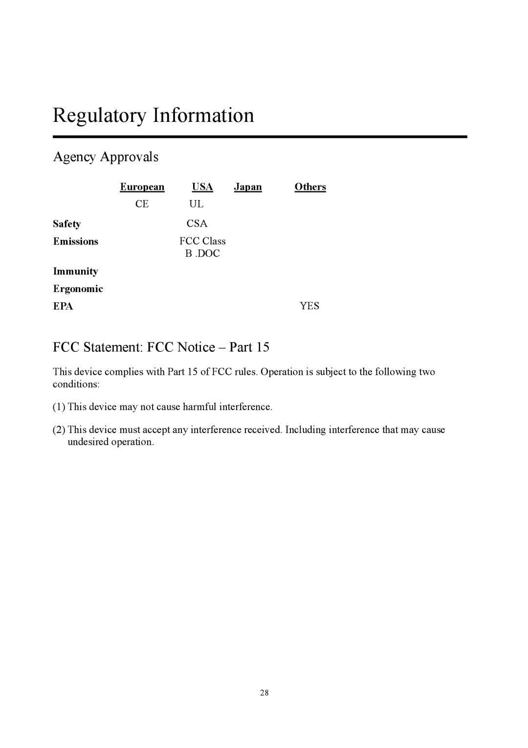 Planar PE1900 manual Regulatory Information, FCC Statement FCC Notice Part 