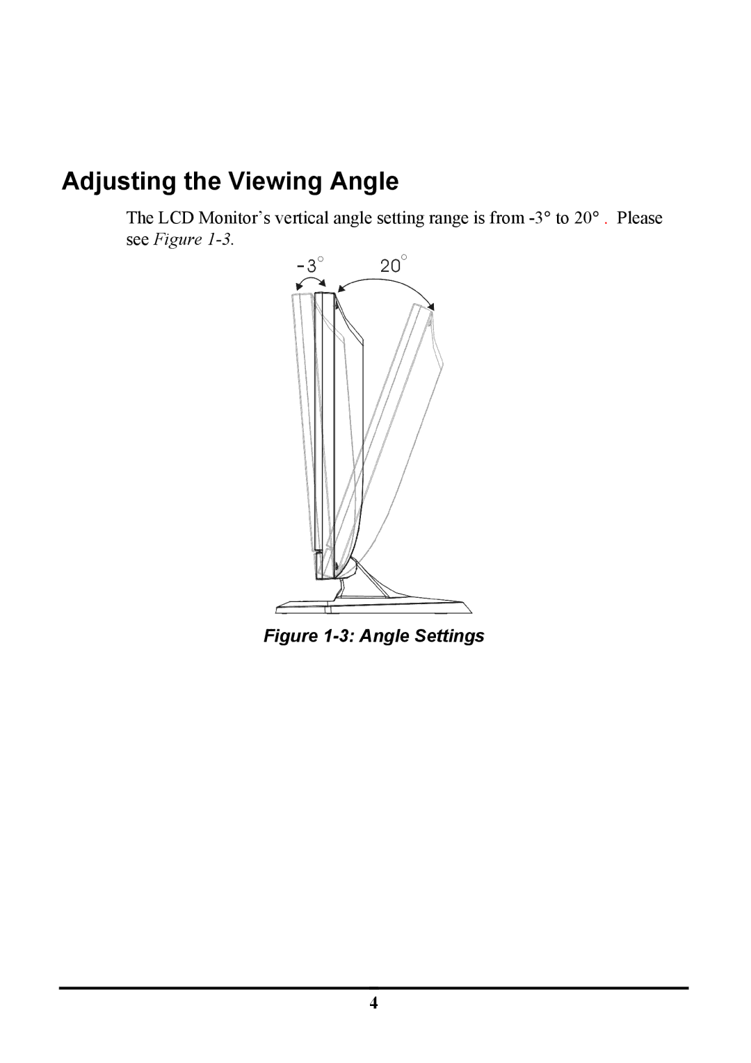 Planar PE191M manual Adjusting the Viewing Angle, Angle Settings 