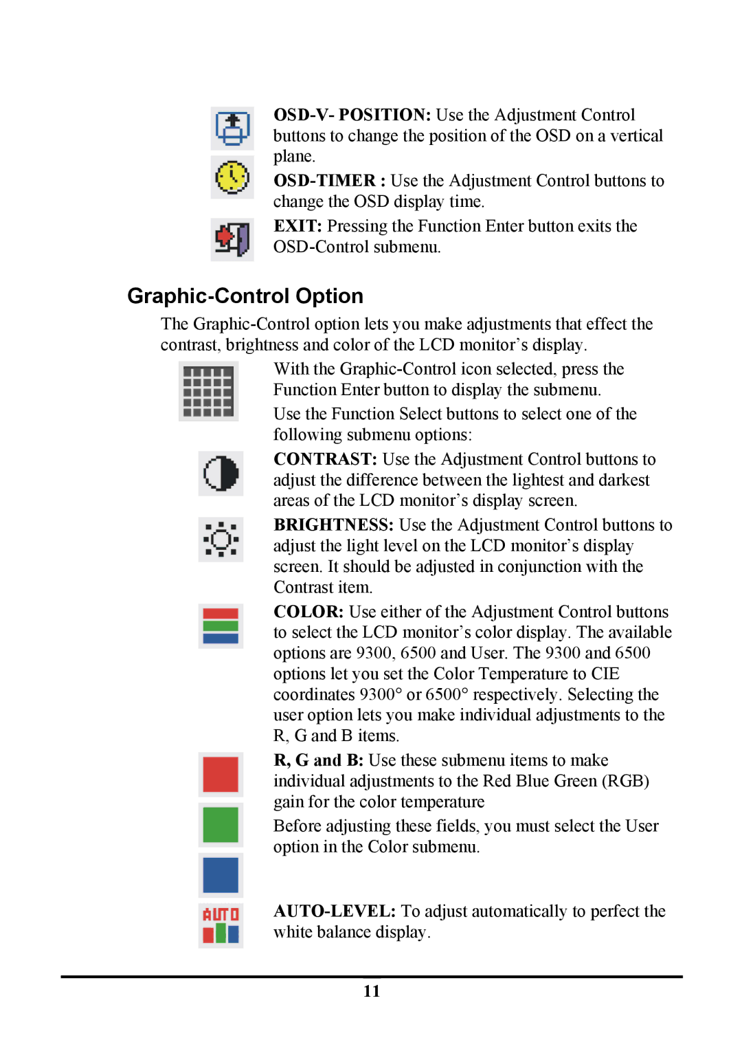 Planar PE191M manual Graphic-Control Option 