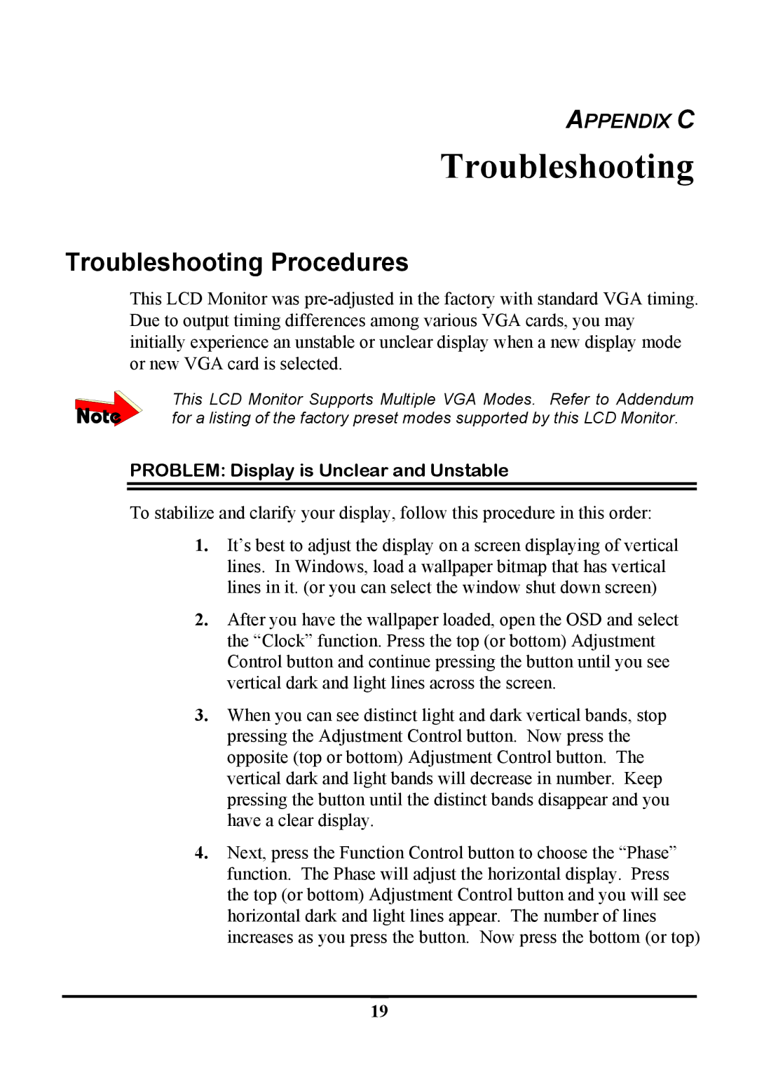 Planar PE191M manual Troubleshooting Procedures 