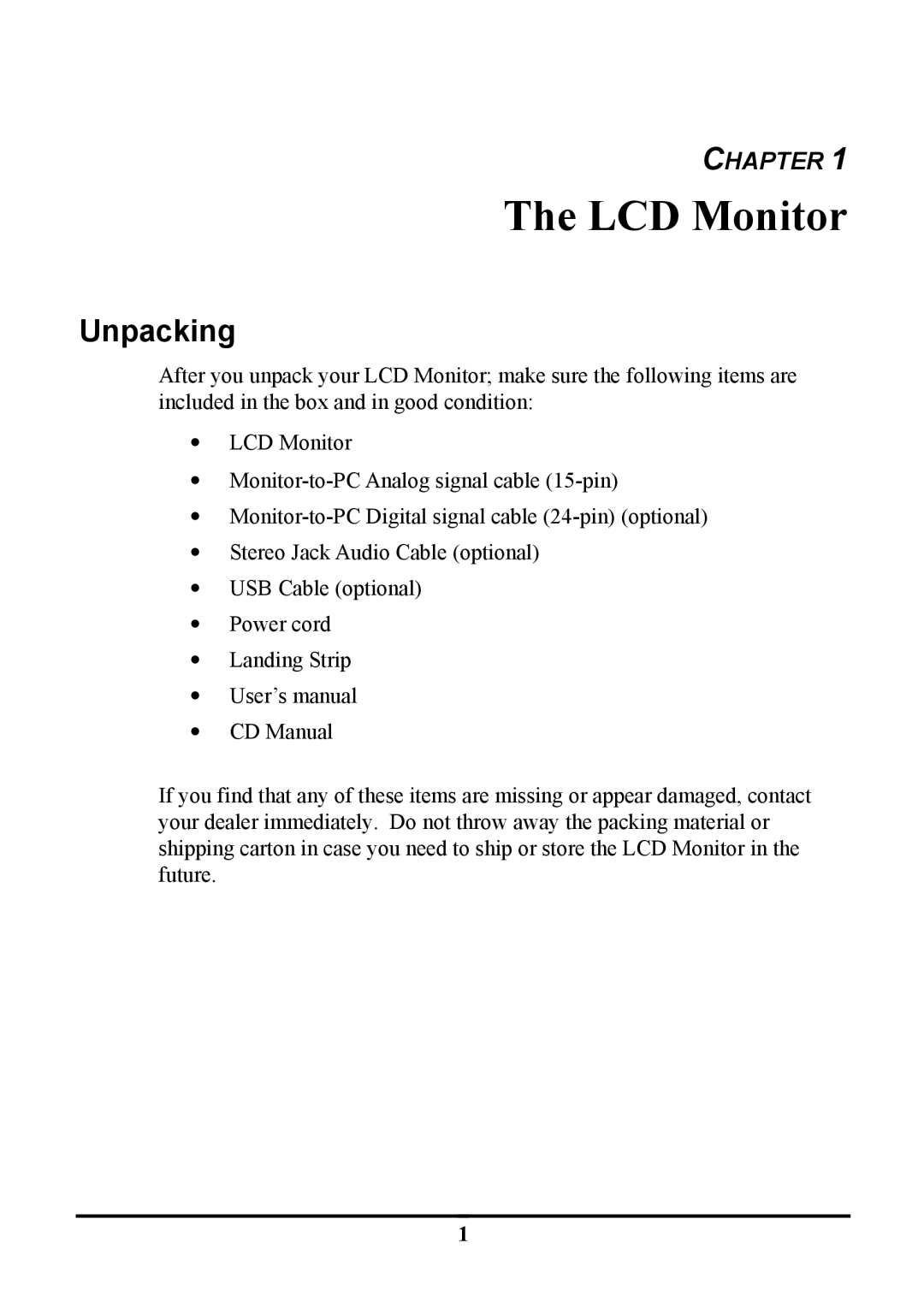 Planar PE191M manual LCD Monitor, Unpacking 