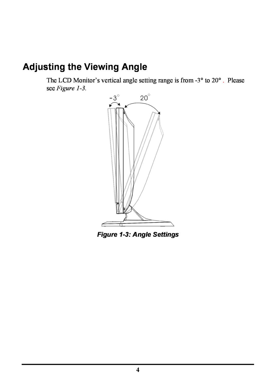 Planar PE191M manual Adjusting the Viewing Angle, 3 Angle Settings 