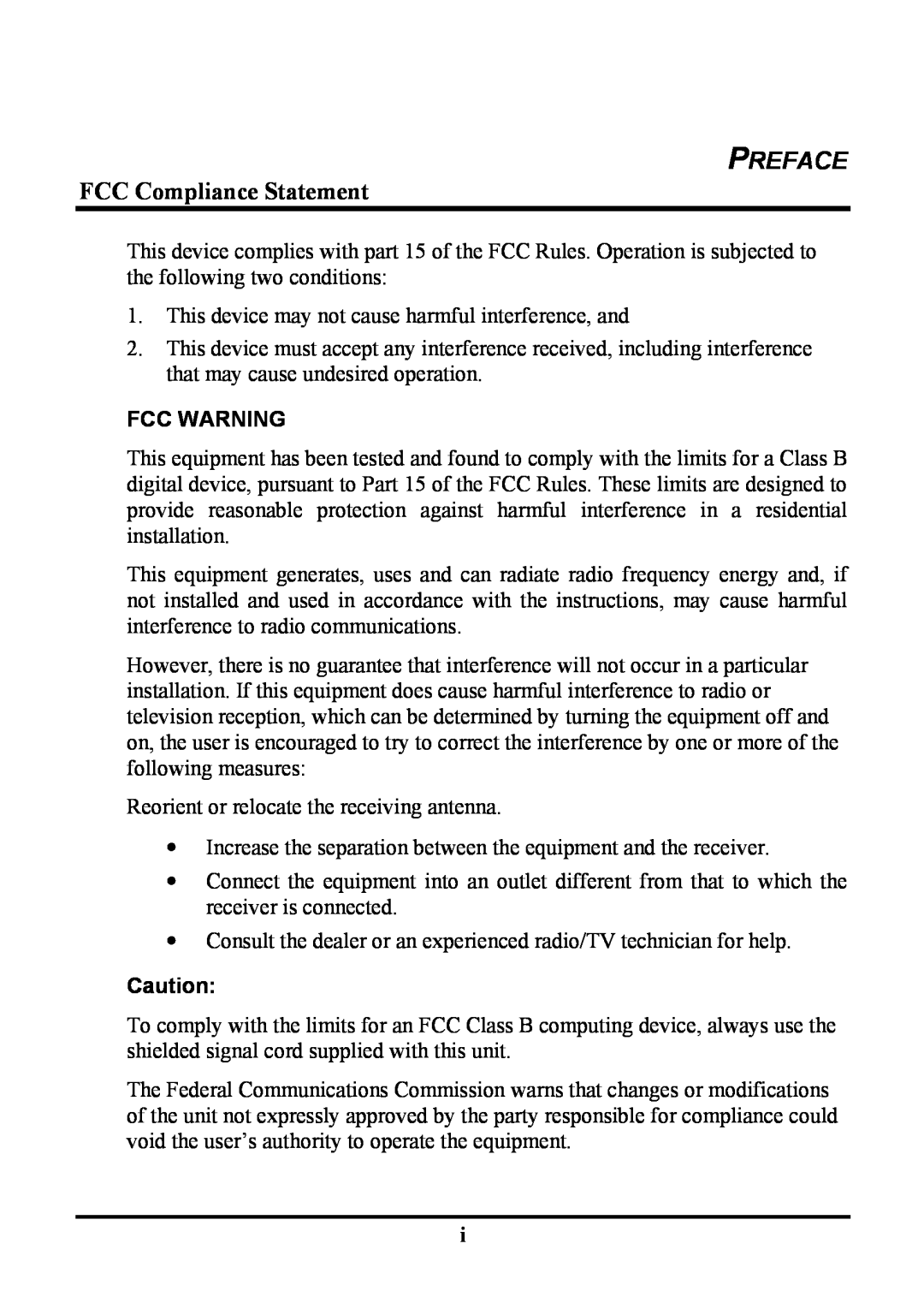 Planar PE191M manual Preface, FCC Compliance Statement 