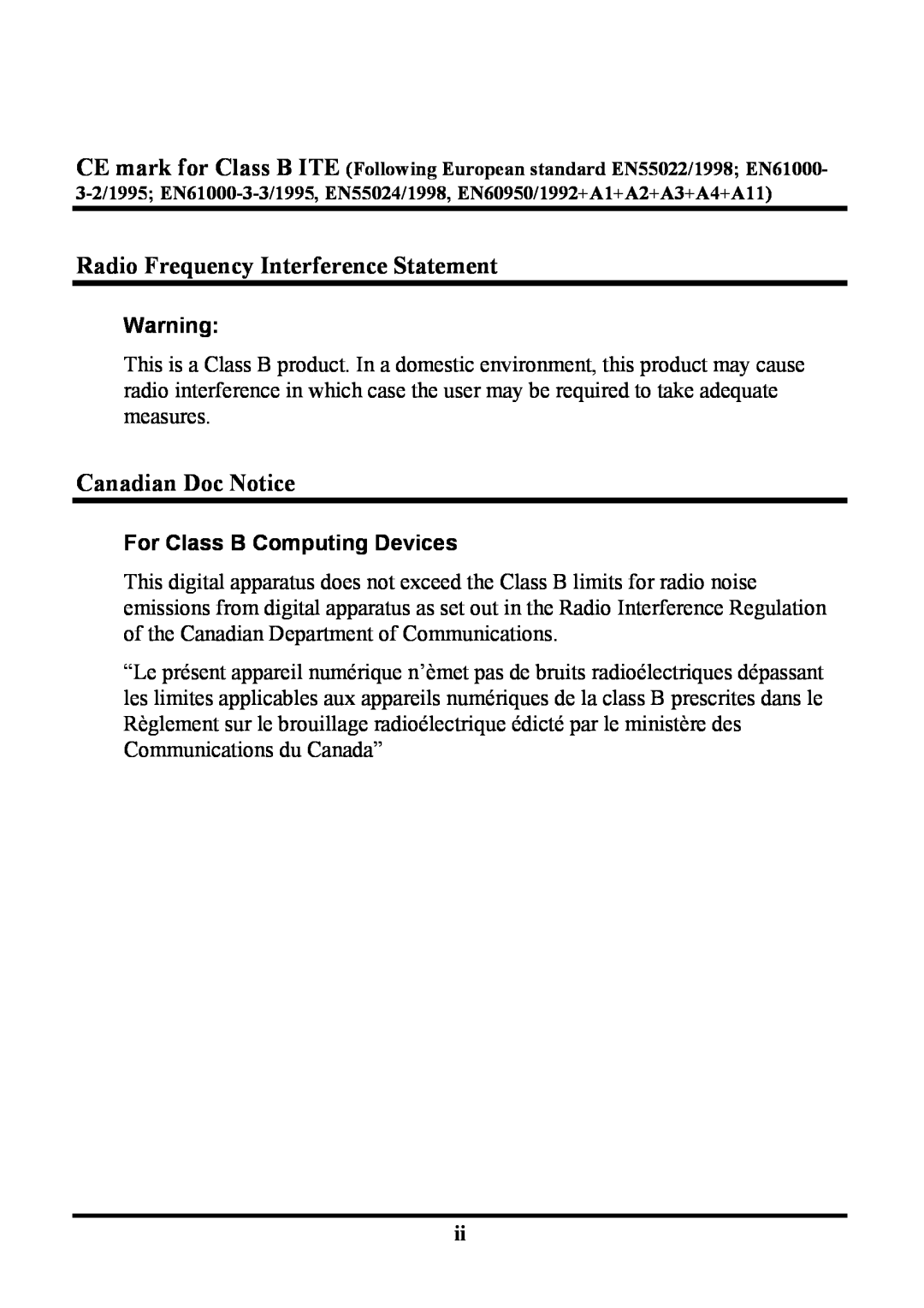 Planar PE191M manual Radio Frequency Interference Statement, Canadian Doc Notice, For Class B Computing Devices 