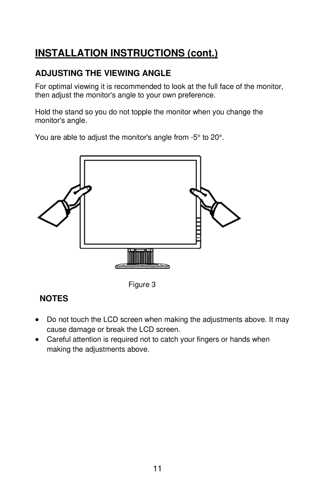 Planar PE2010 manual Adjusting the Viewing Angle 