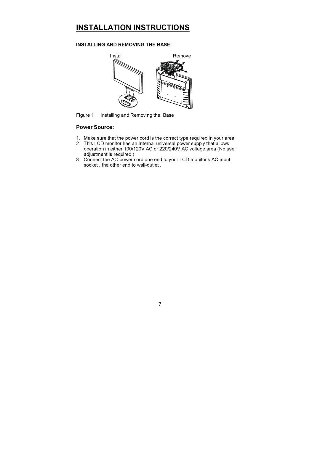 Planar PL1500 manual Installation Instructions, Power Source 