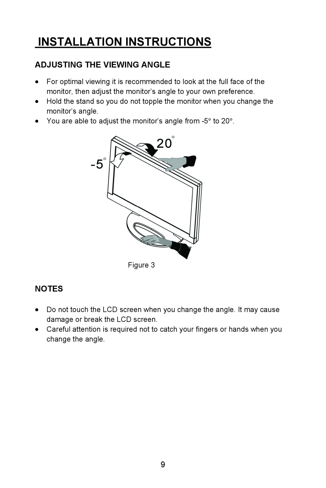 Planar PL1520M manual Adjusting The Viewing Angle, Installation Instructions 