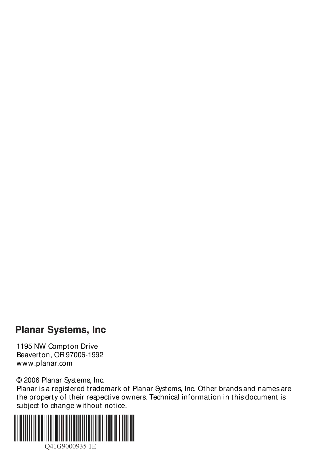 Planar PL1900 manual Q41G9000935 1E 