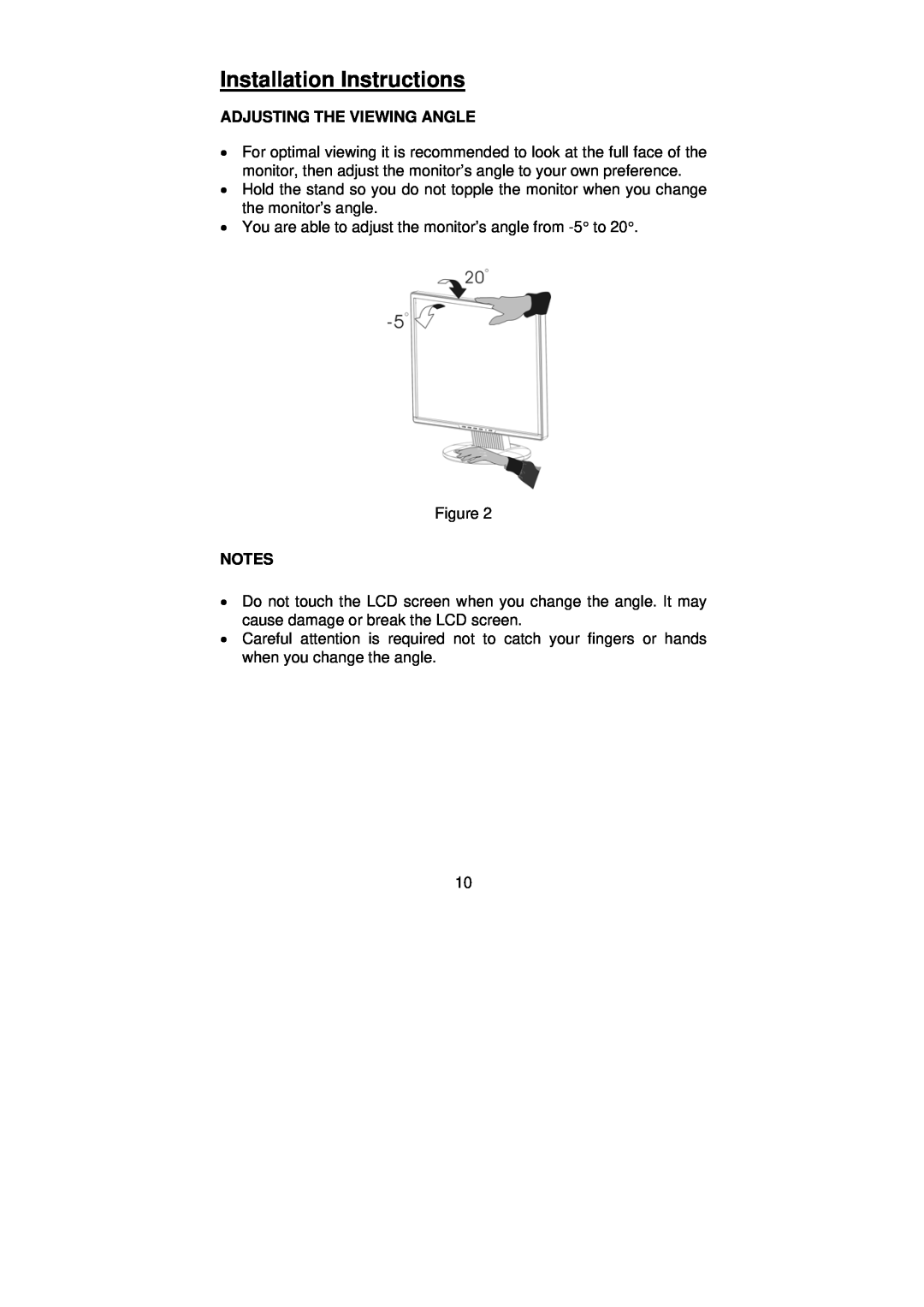 Planar PL1900 manual Adjusting The Viewing Angle, Installation Instructions 