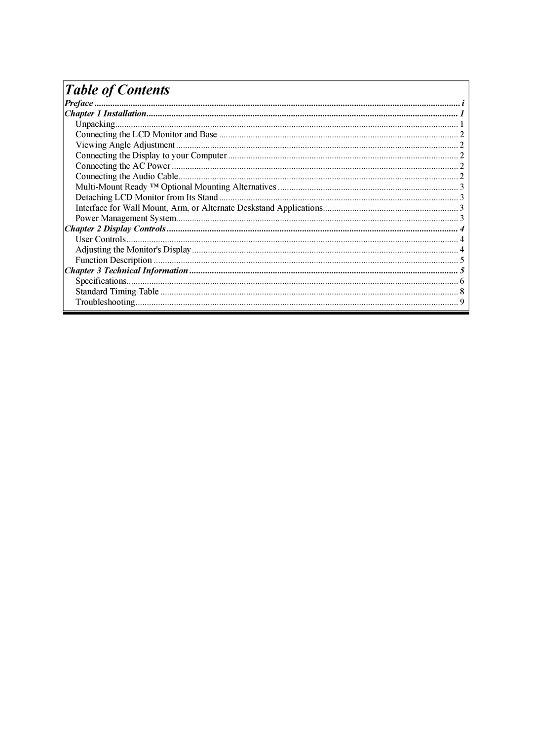 Planar PL1910 M manual Table of Contents 