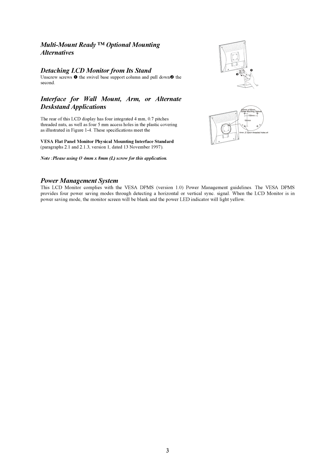 Planar PL1910 M manual Power Management System 