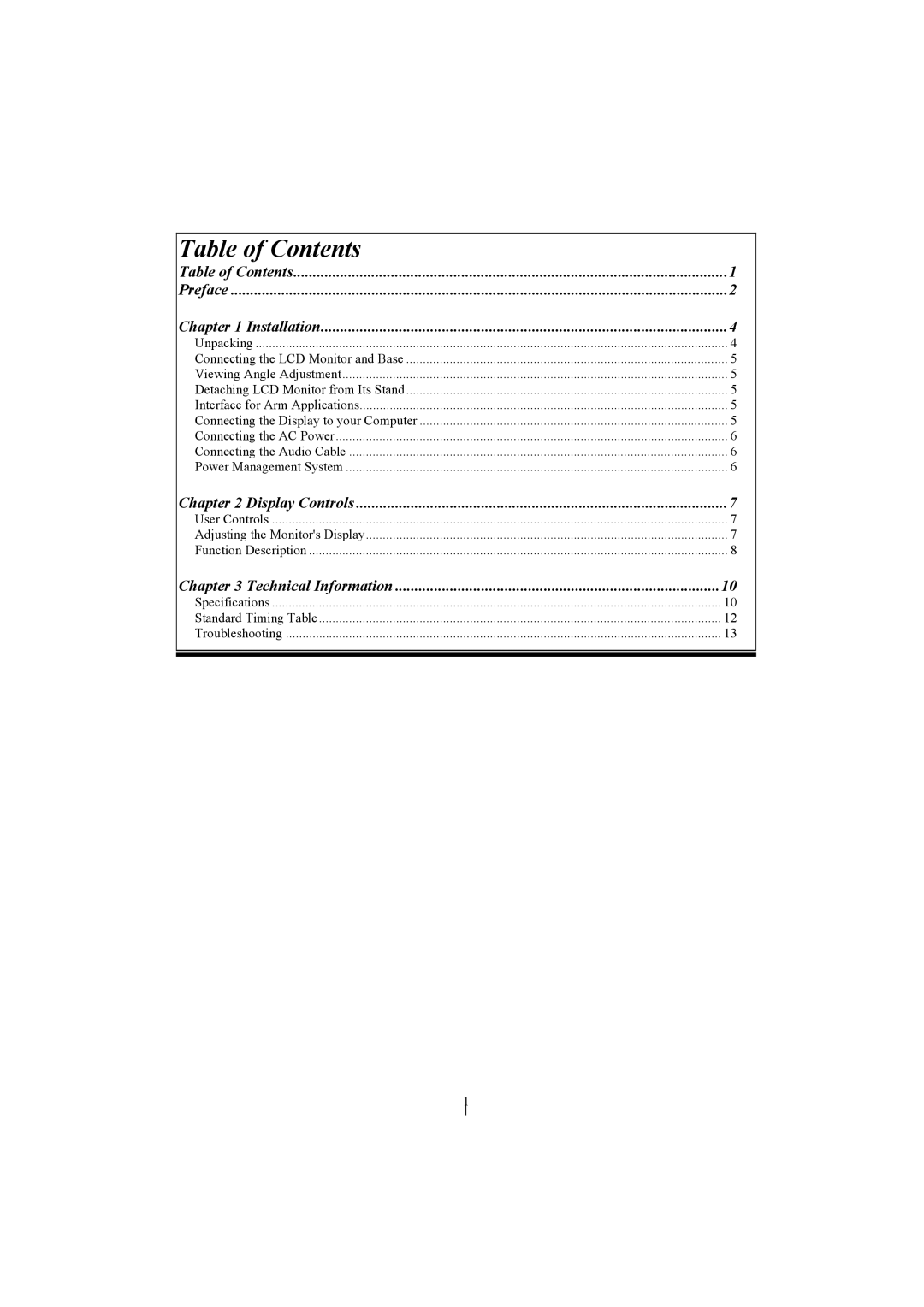 Planar PL1910M manual Table of Contents 