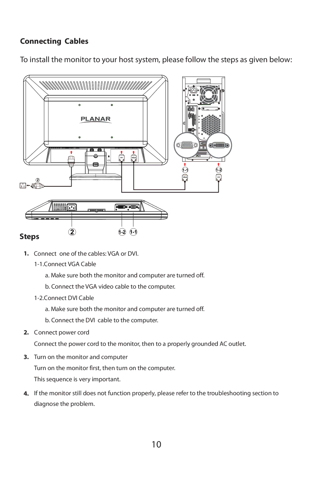 Planar PL1910W manual Connecting Cables, Steps 