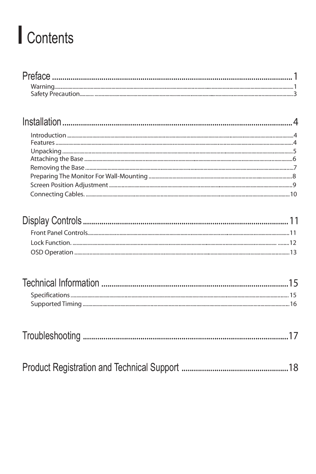 Planar PL1910W manual Contents 