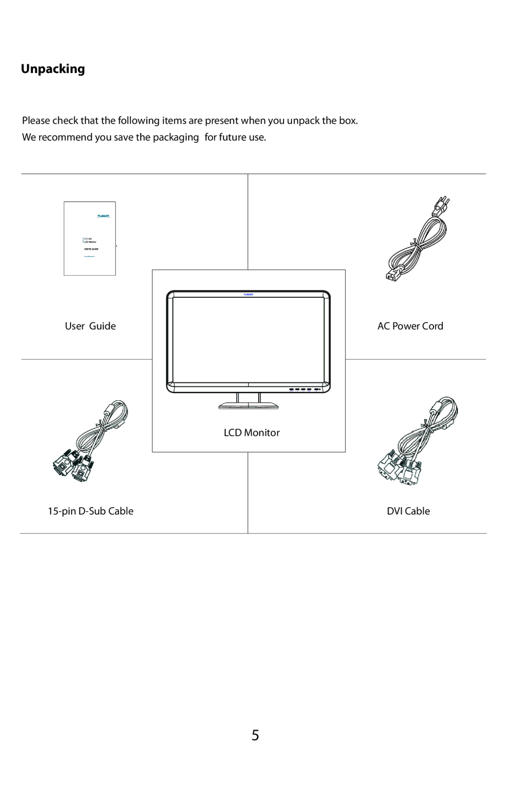 Planar PL1910W manual Unpacking 