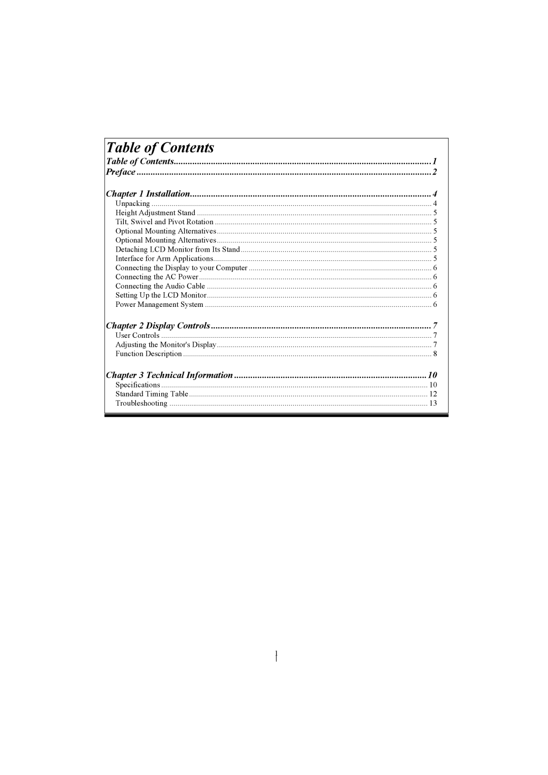 Planar PL1911M manual Table of Contents 