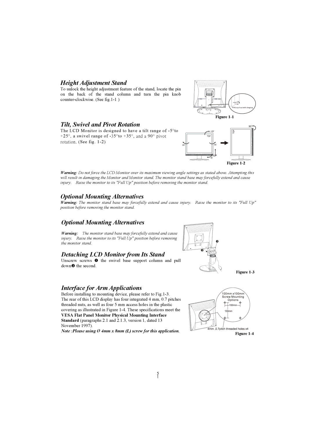 Planar PL1911M manual Height Adjustment Stand, Tilt, Swivel and Pivot Rotation, Interface for Arm Applications 